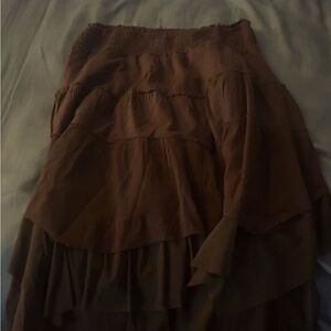 Tiered Brown Women's Skirt - Casual Ruffle Maxi